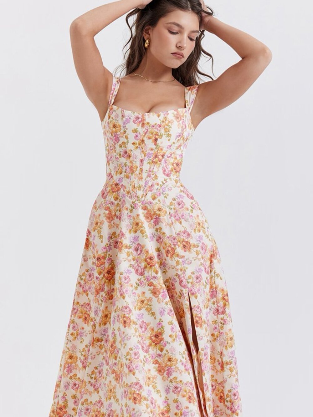 NWT House of CB Saira Ivory Floral Corset Midi Dress Size S - Picture 1 of 13